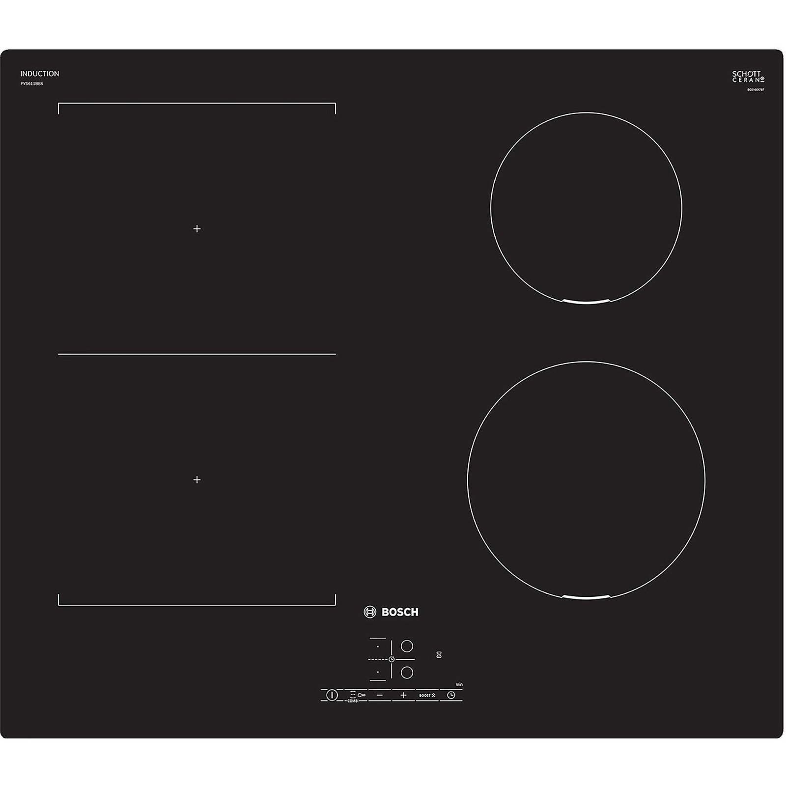PIANO COTTURA A INDUZIONE BOSCH PVS611BB6E, 4 zone cottura, 59,2 cm x 52,2 cm