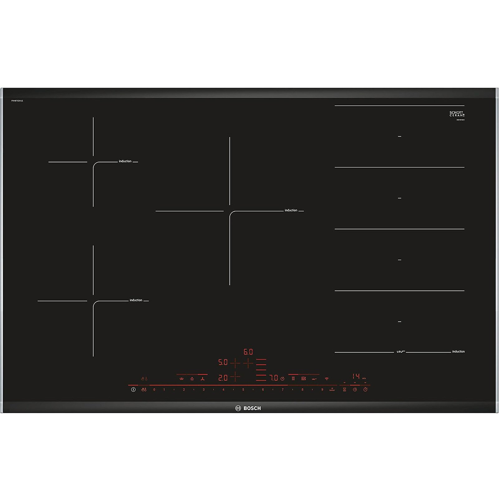 PIANO COTTURA A INDUZIONE BOSCH PXV875DV1E, 5 zone cottura, 81,6 cm x 52,7 cm