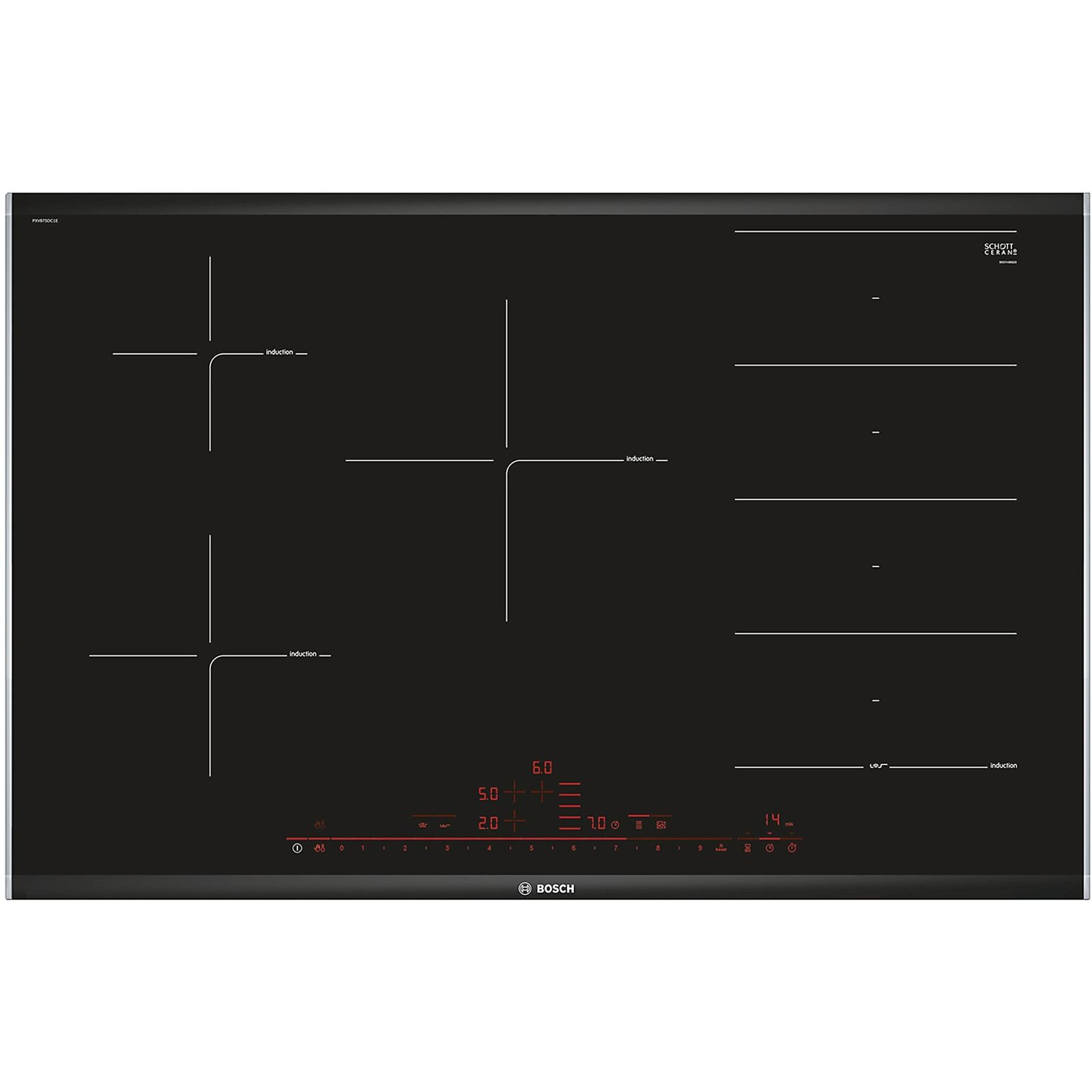 PIANO COTTURA A INDUZIONE BOSCH Pxv875dc1e , 5 zone cottura, 81,6 cm x 52,7 cm