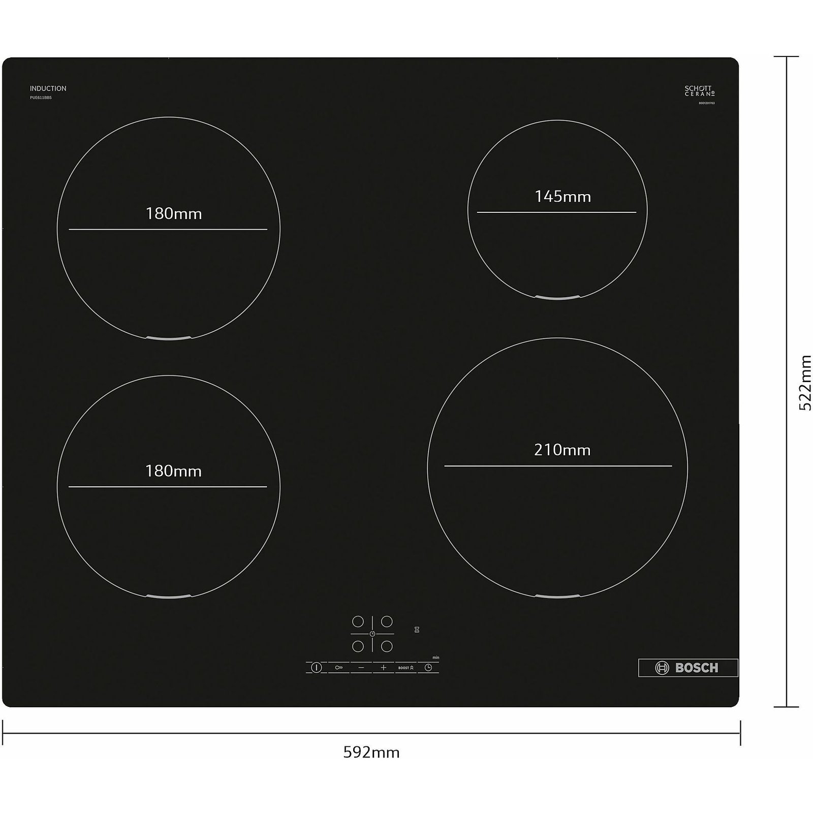 PIANO COTTURA A INDUZIONE BOSCH Serie 4 PUE611BB5E, 4 zone cottura, 592 mm x 522 mm
